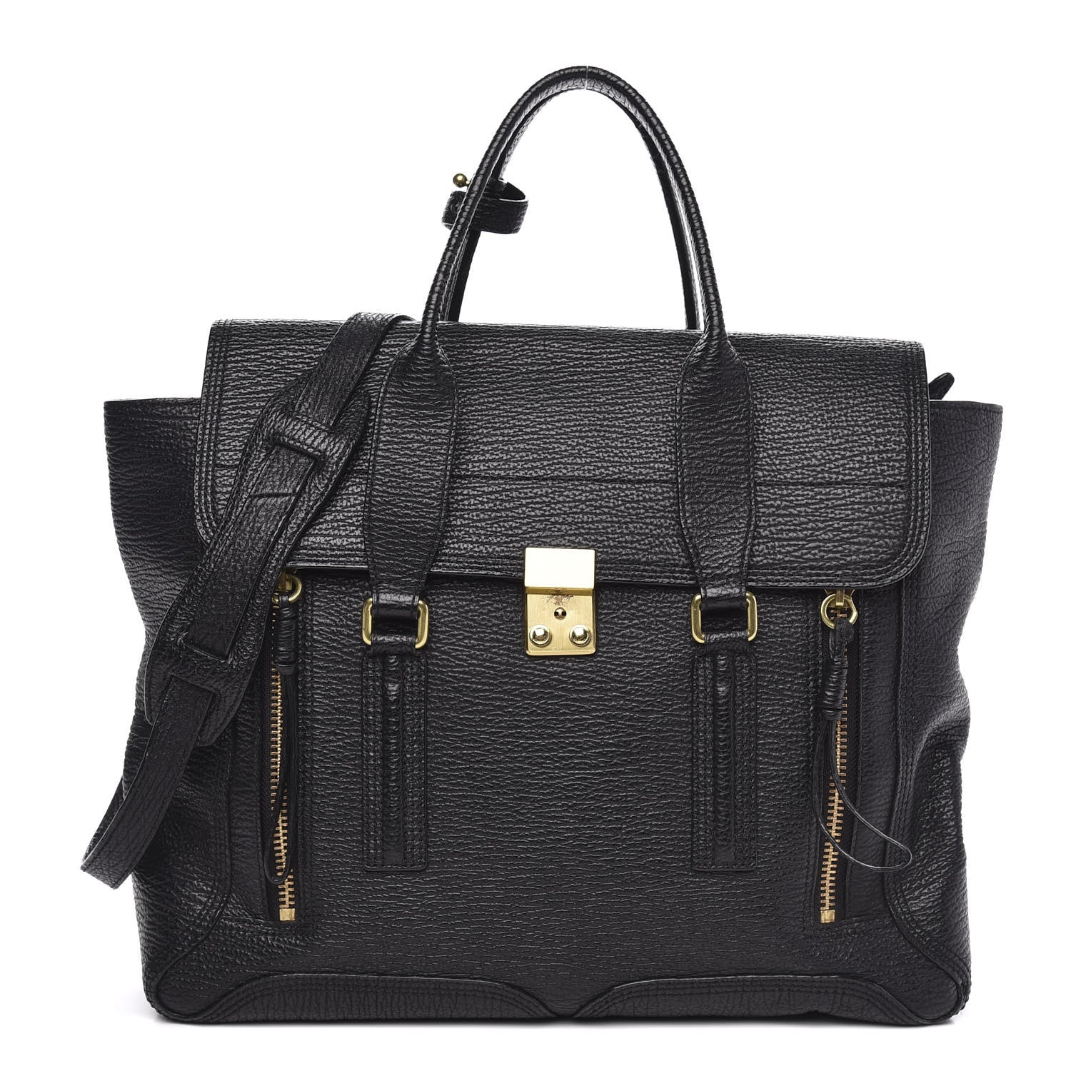 3.1 Phillip Lim 3.1 Textured Calfskin Large Pashli Satchel Black 1 of 11