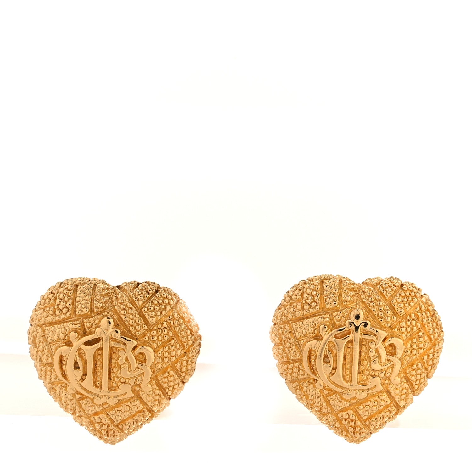 Christian Dior Metal Textured CD Heart Clip On Earrings Gold