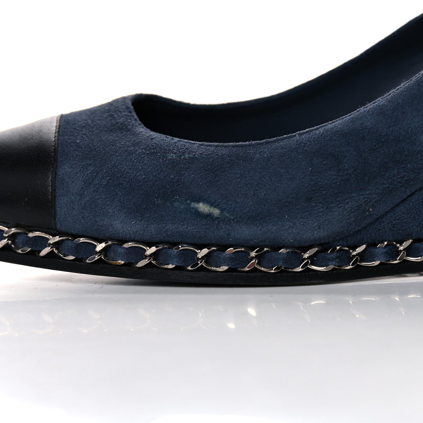 Suede Lambskin Cap Toe Chain Wedge Pumps 39 Blue