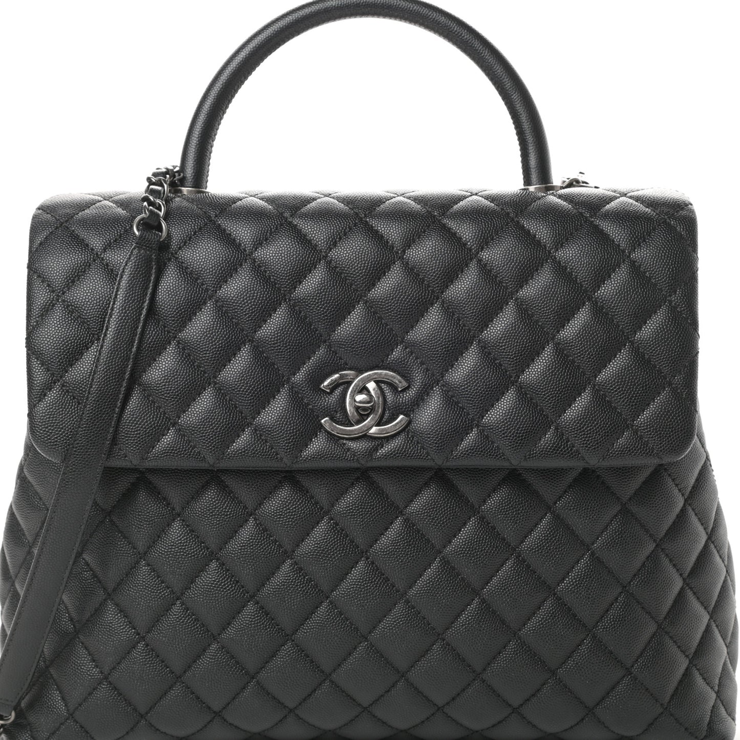 Caviar Quilted Large Coco Handle Flap Black