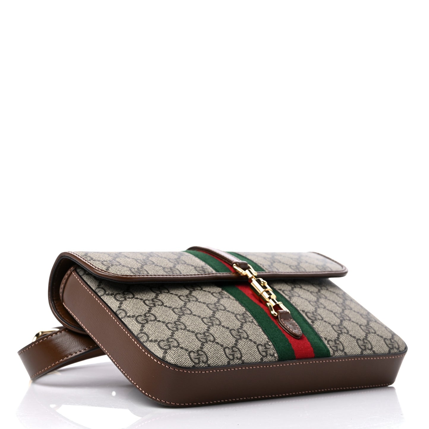 GG Supreme Monogram Azalea Calfskin Web Jackie 1961 Belt Bag 100 40 Beige Ebony Brown Sugar