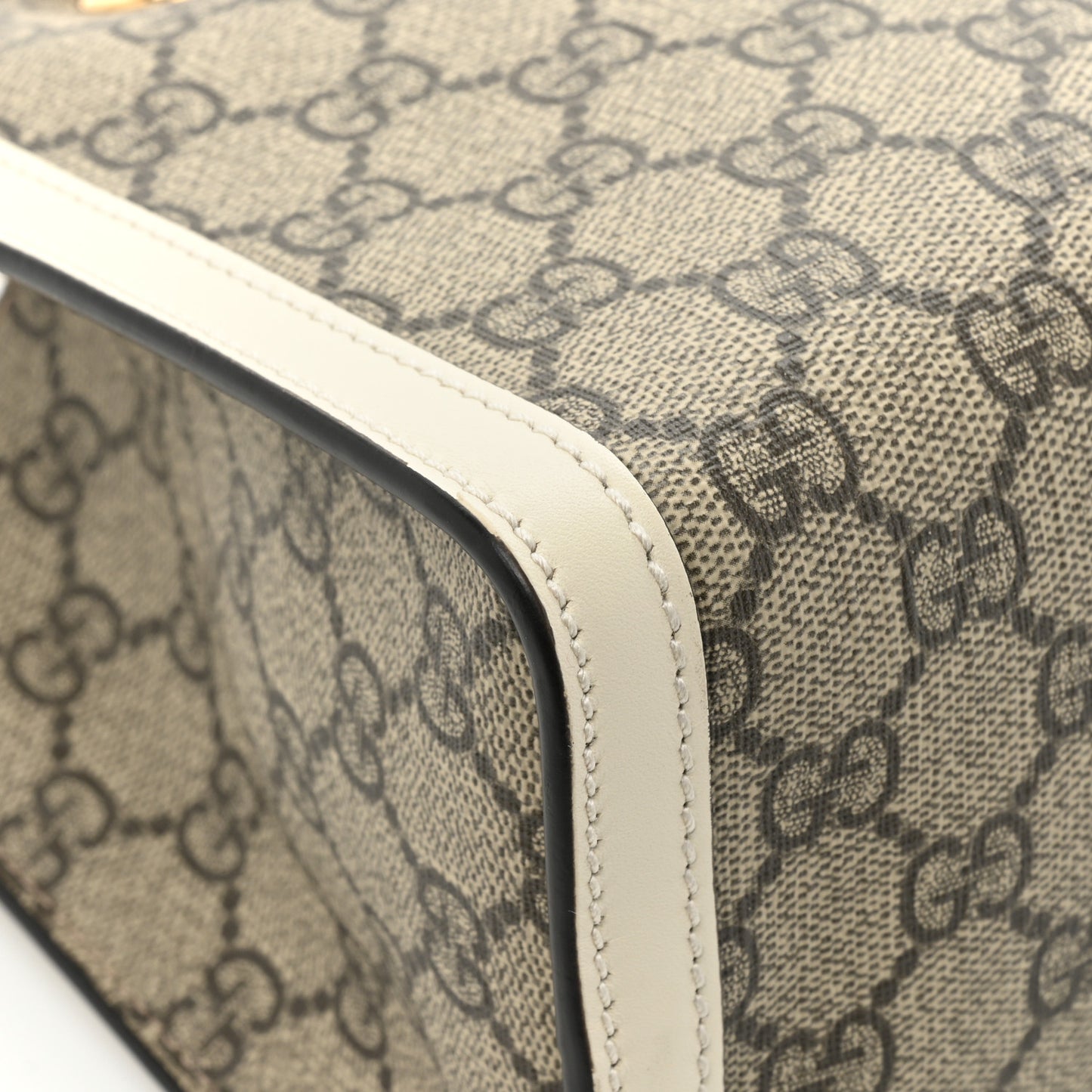 GG Supreme Monogram Moon Calfskin Small Padlock Tote Beige Ebony Mystic White