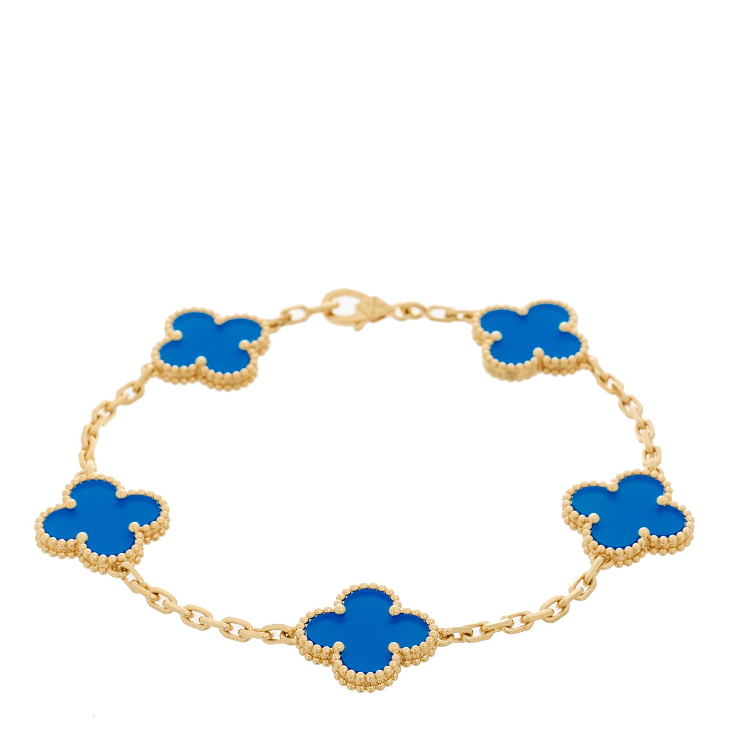 Van Cleef & Arpels 18K Yellow Gold Blue Agate 5 Motifs Vintage Alhambra Bracelet 1 of 5