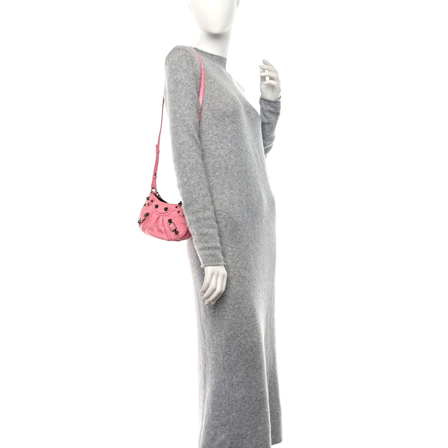 Extra Supple Calfskin Crocodile Embossed Le Cagole Mini Purse With Chain Sweet Pink