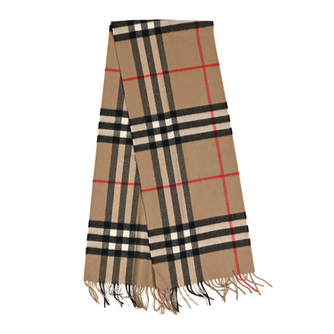 Cashmere Giant Check Fringe Scarf Archive Beige