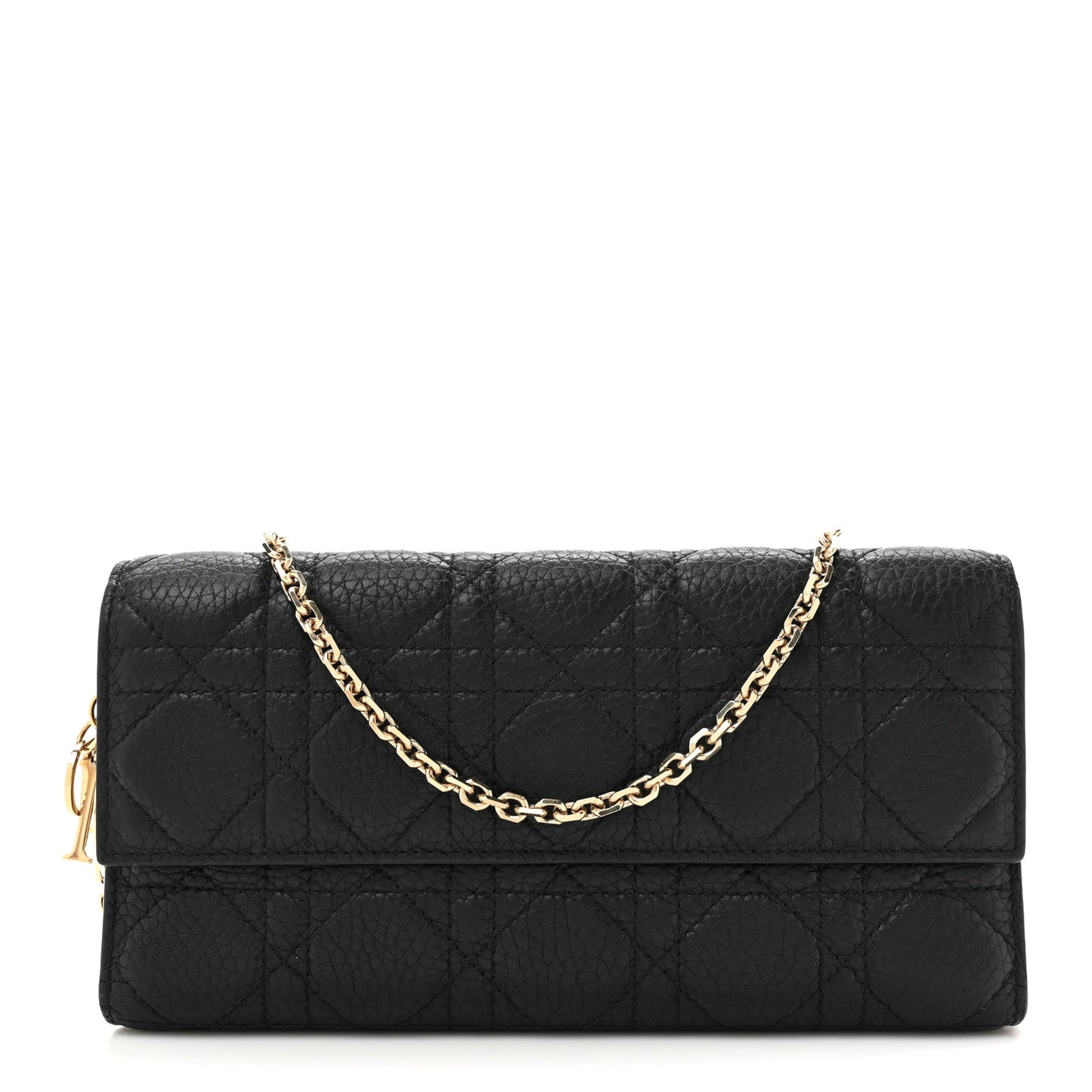 Grained Calfskin Cannage Lady Dior Rendezvous Chain Wallet Black