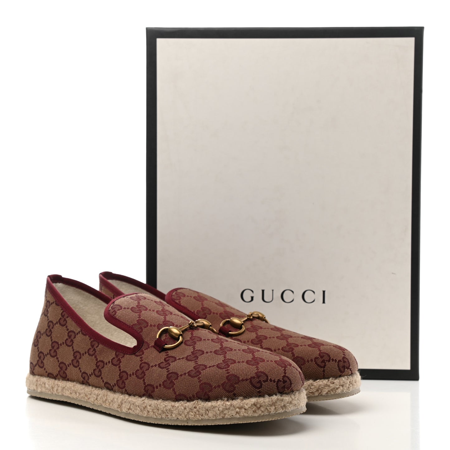 Canvas GG Monogram Mens Fria Horsebit Loafers 9 Sahara Rubino