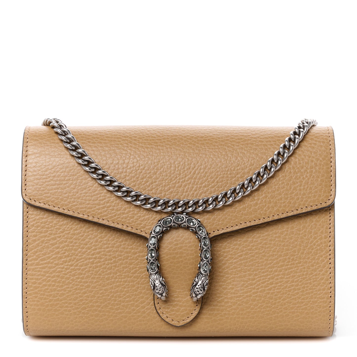 Dollar Calfskin Crystal Mini Dionysus Chain Wallet Natural Tan Black Diamond