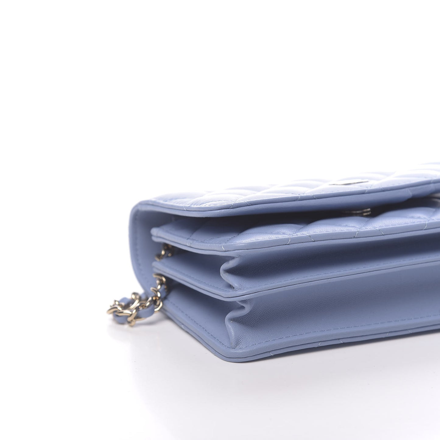Lambskin Quilted Mini Wallet On Chain WOC Light Blue
