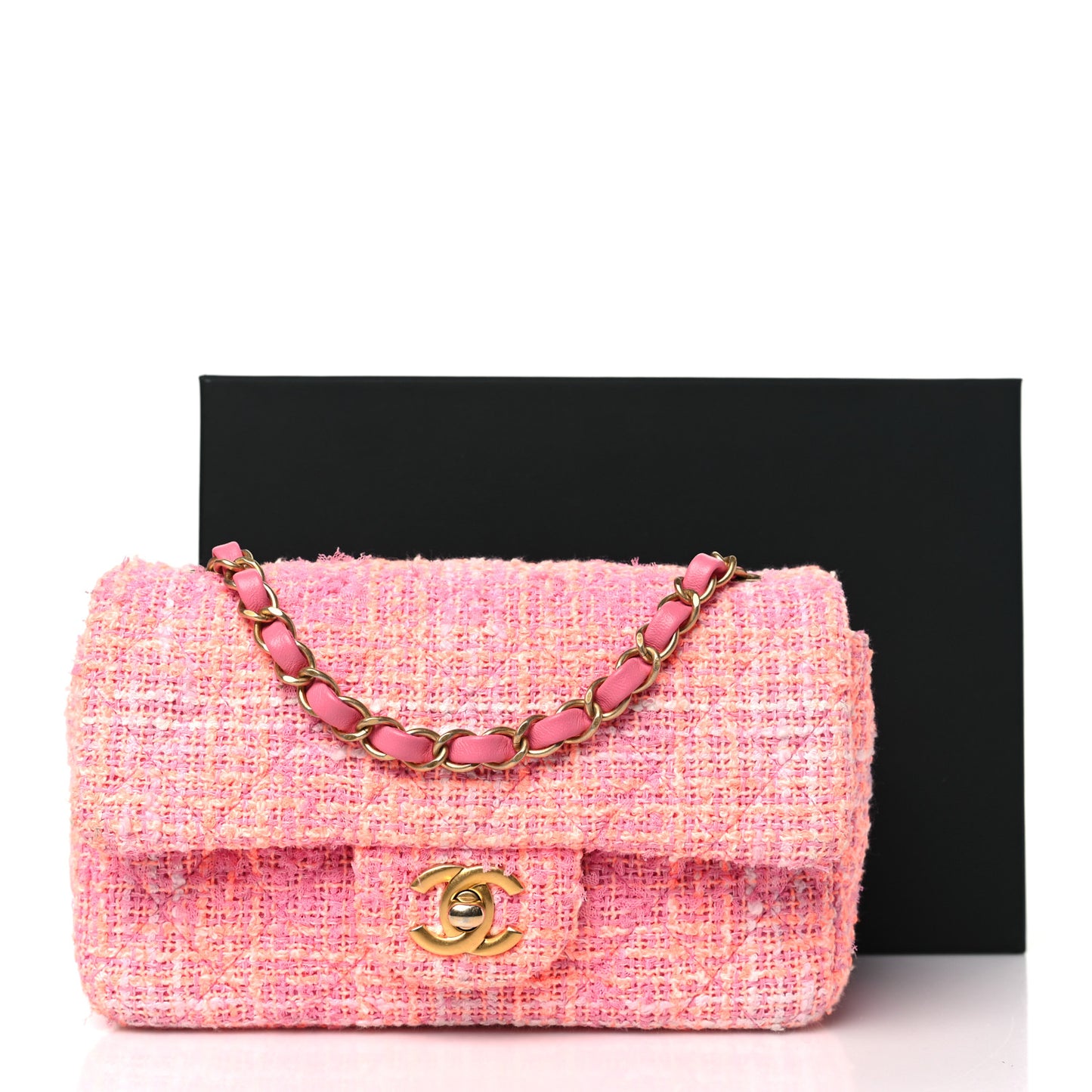 Tweed Quilted Mini Rectangular Flap Pink Orange White
