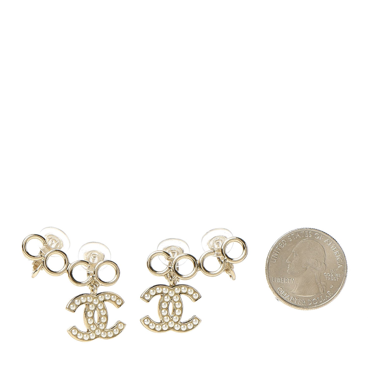 Chanel Metal Pearl CC Coco Climber Clip On Earrings Gold 2 of 5