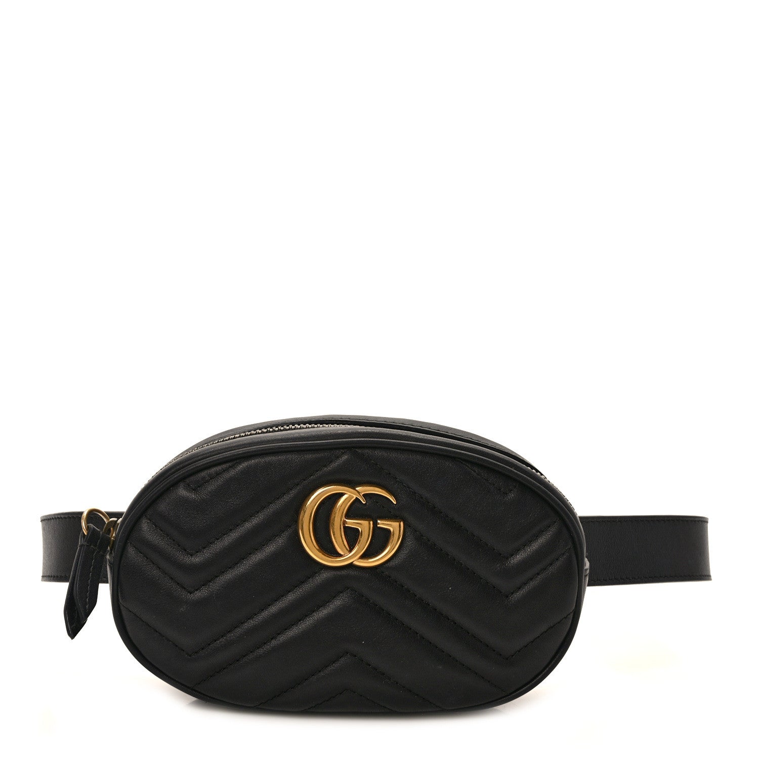 Gucci Calfskin Matelasse GG Marmont Belt Bag 85 34 Black 1 of 12