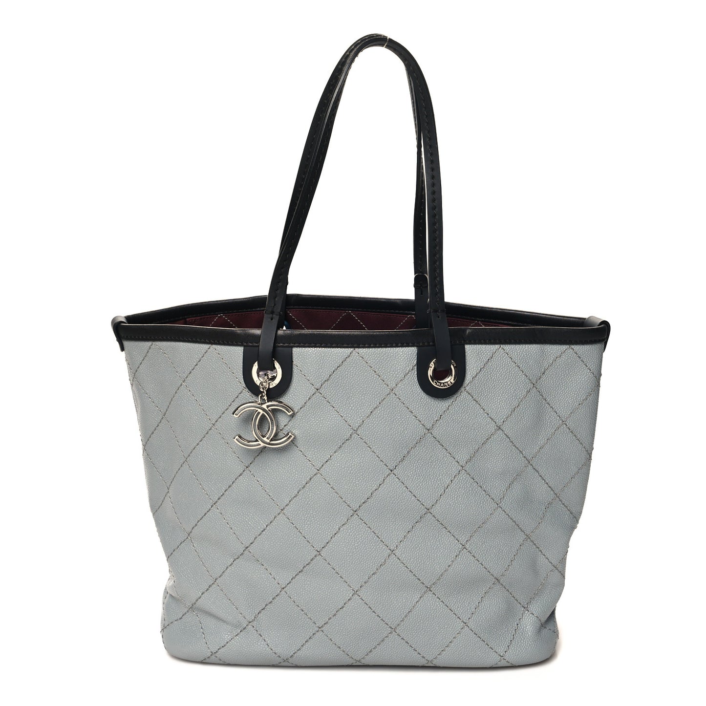 Grained Calfskin Shopping Fever Tote Grey Black