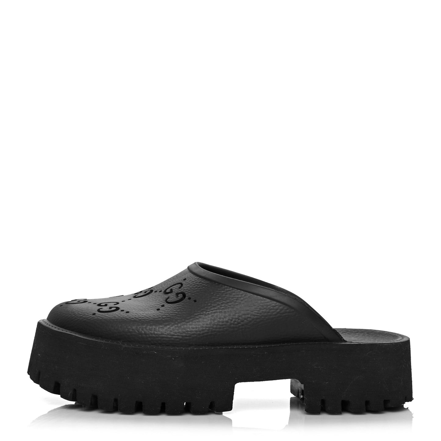 Rubber GG Monogram Perforated Elea Platform 55mm Lug Sole Sandals 40 Black