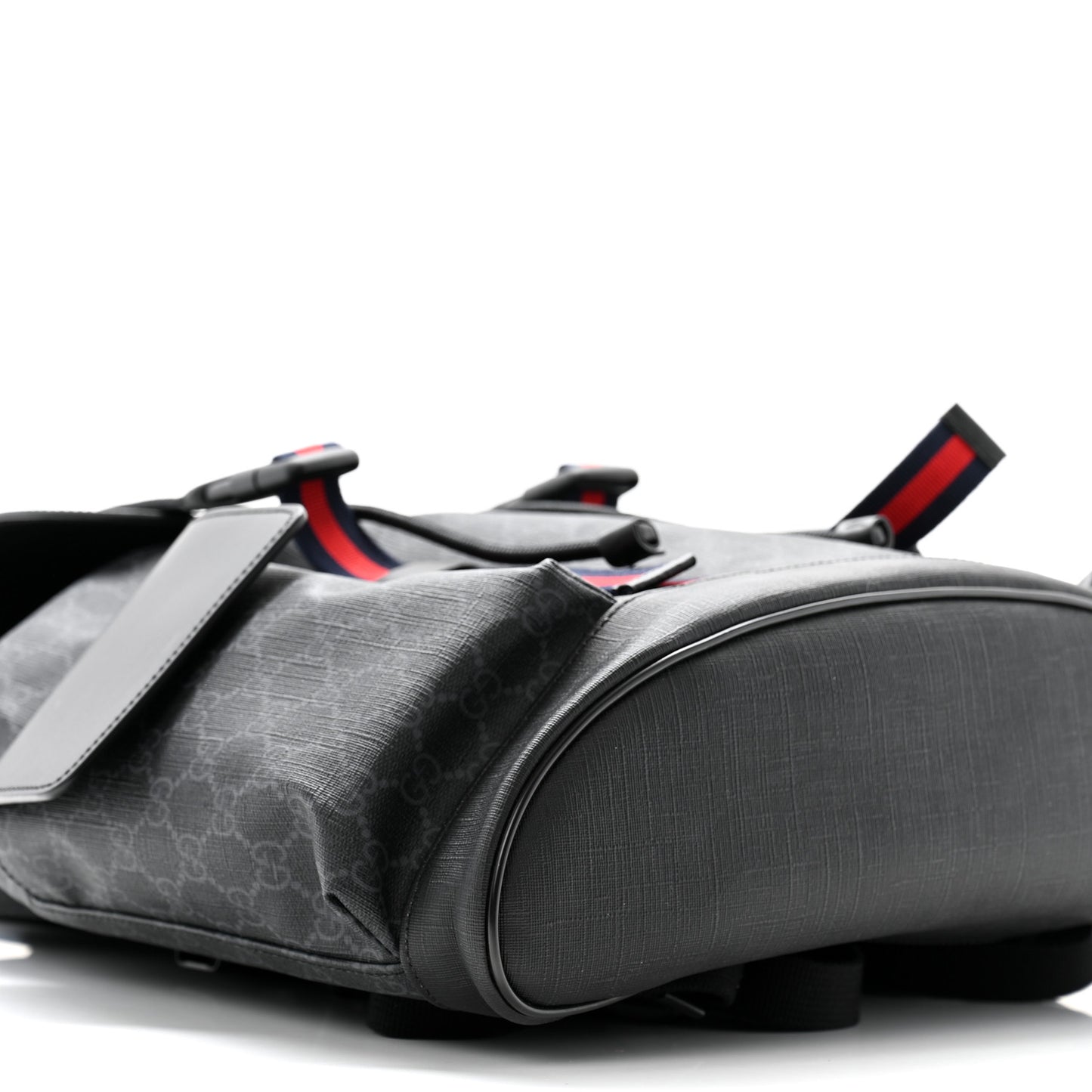 Soft GG Supreme Monogram Calfskin Web Double Buckle Backpack Black