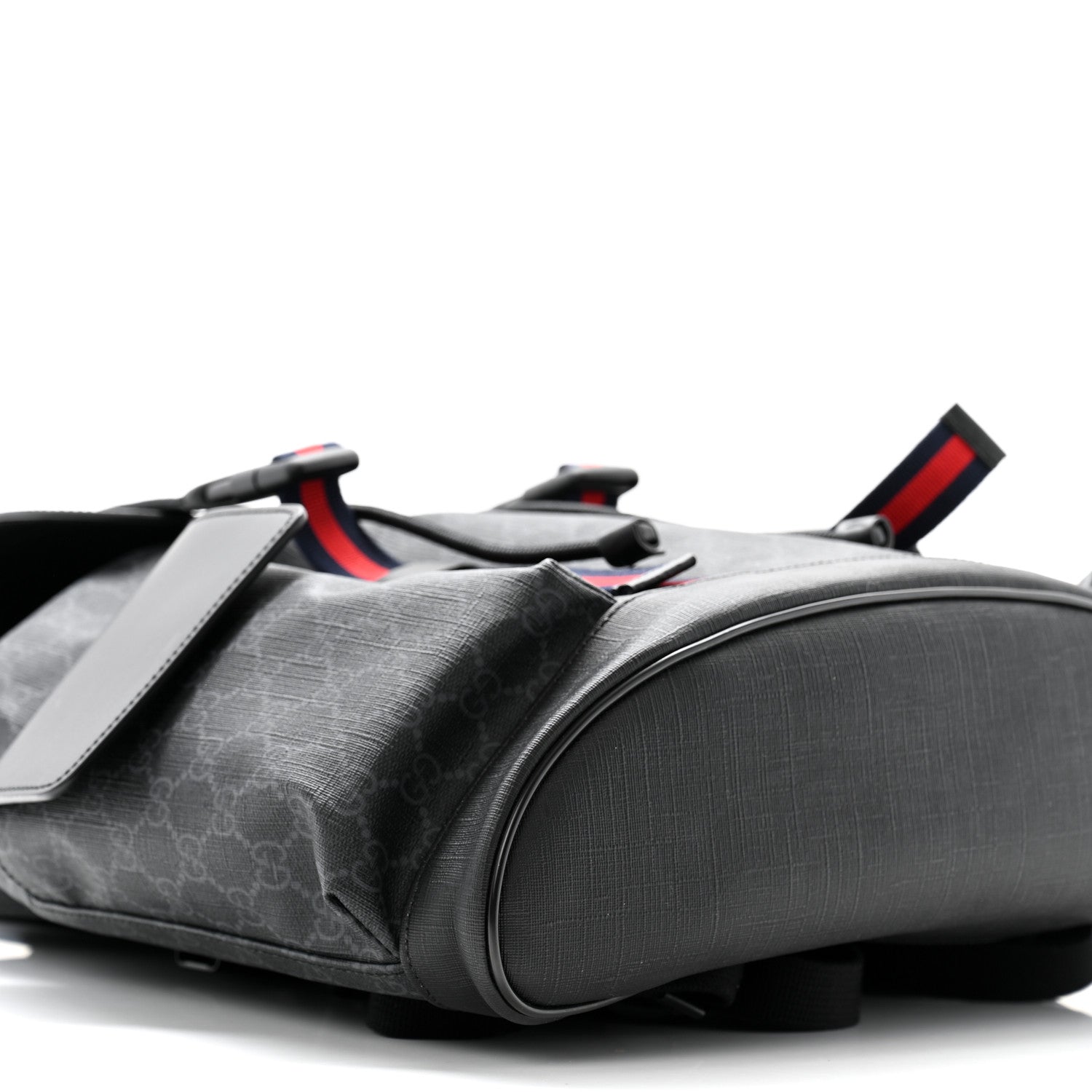 Gucci Soft GG Supreme Monogram Calfskin Web Double Buckle Backpack Black 9 of 10