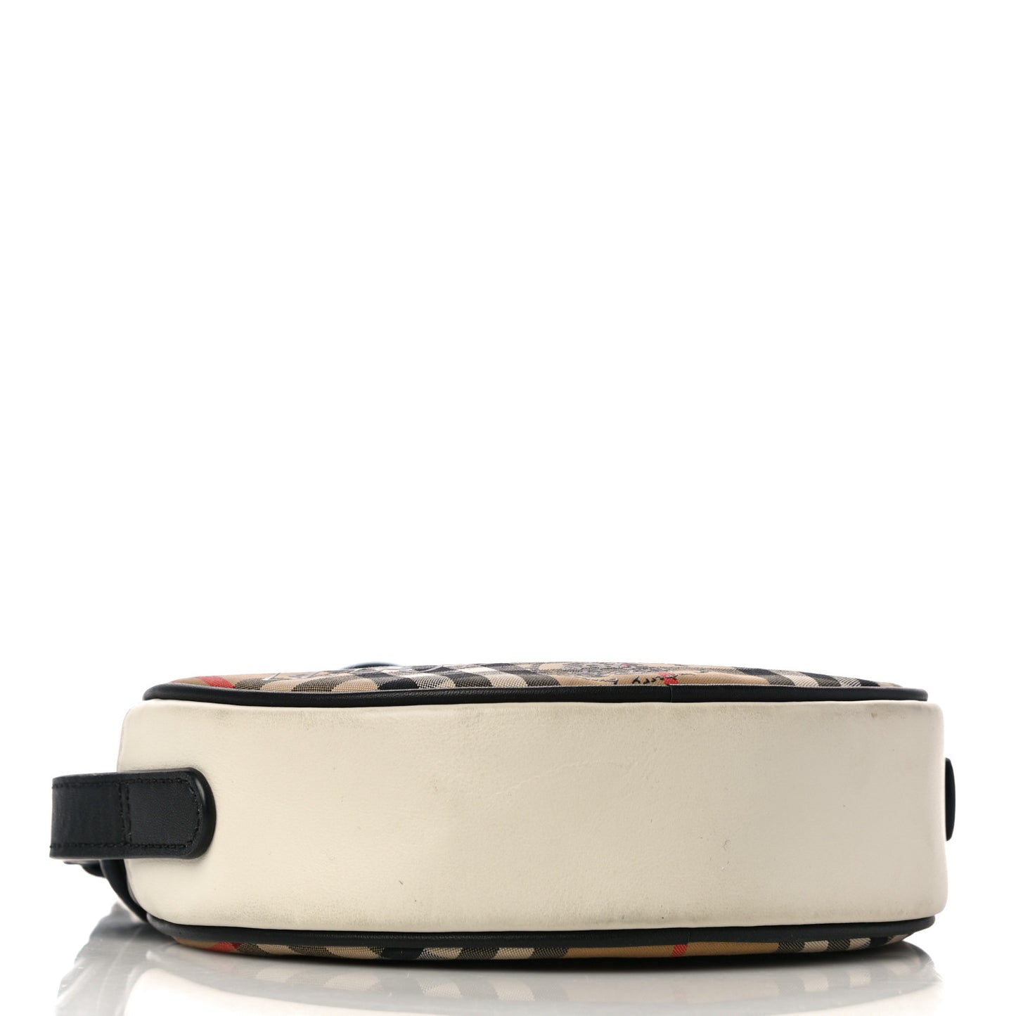 Vintage Check Calfskin Cartoon Print Round Bag Black White