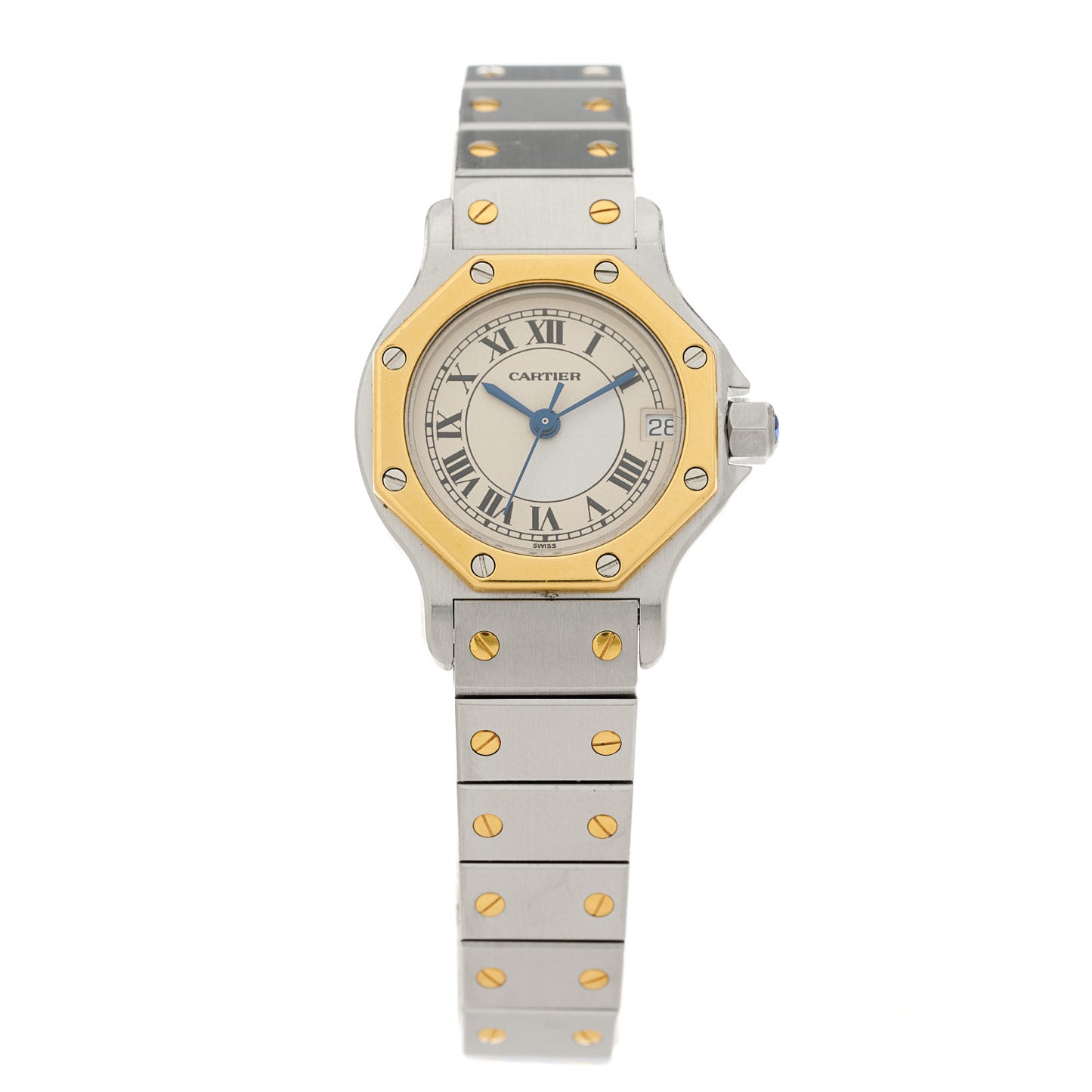 Stainless Steel 18K Yellow Gold 25mm Santos Octagon Quartz Watch