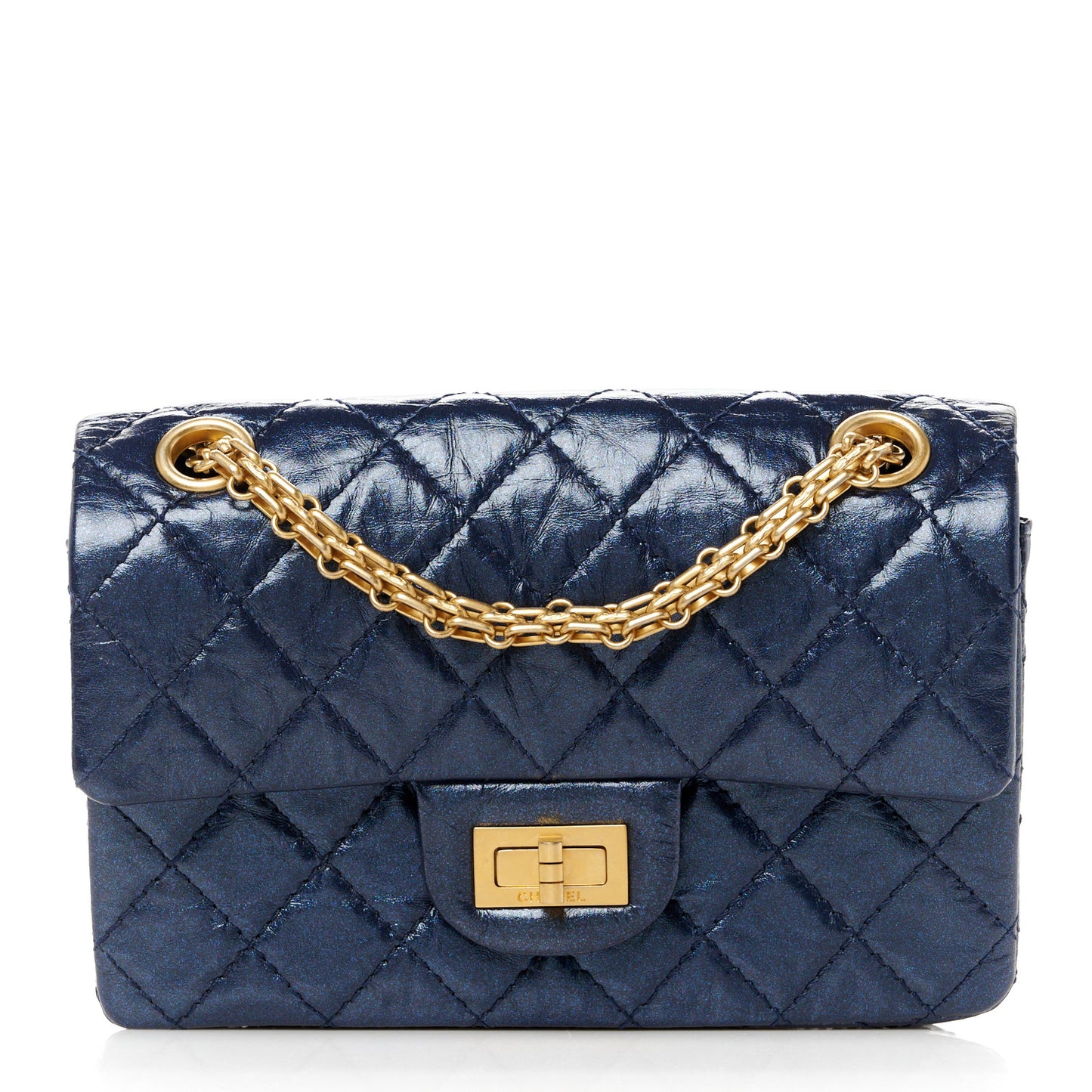 Iridescent Aged Calfskin Quilted 2.55 Reissue Mini Flap Navy
