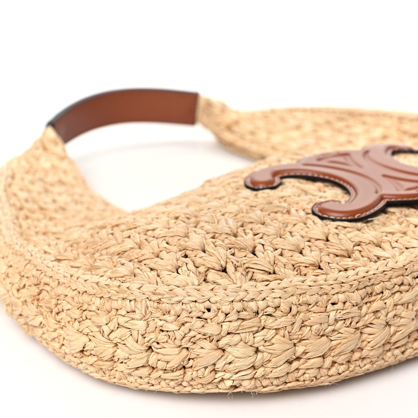 Raffia Calfskin Triomphe Panier Hobo Bag Natural Tan