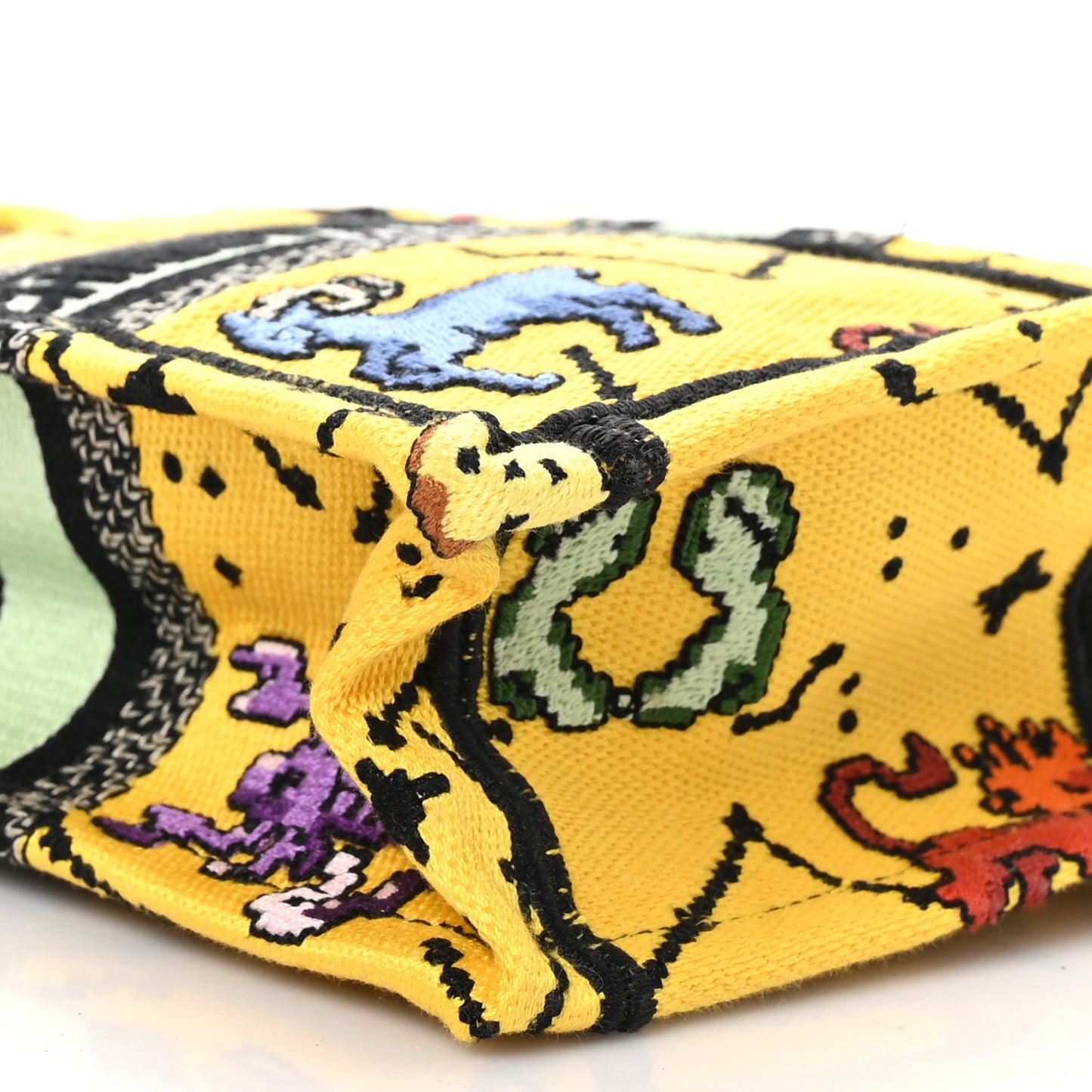 Canvas Embroidered Pixel Zodiac Mini Book Tote Phone Bag Jaune Multicolor