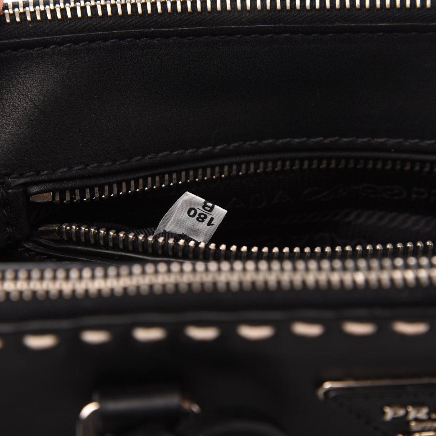 City Calf Mini Hand Stitched Galleria Double Zip Tote Black