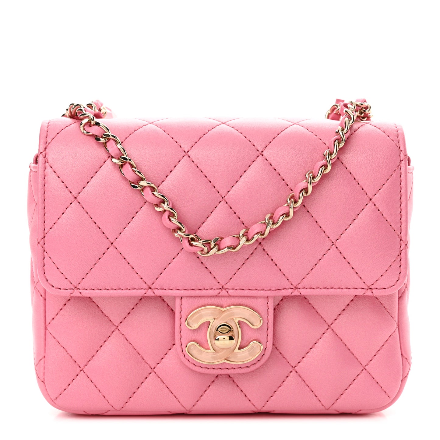 Lambskin Resin Quilted Mini Heart Square Flap Pink