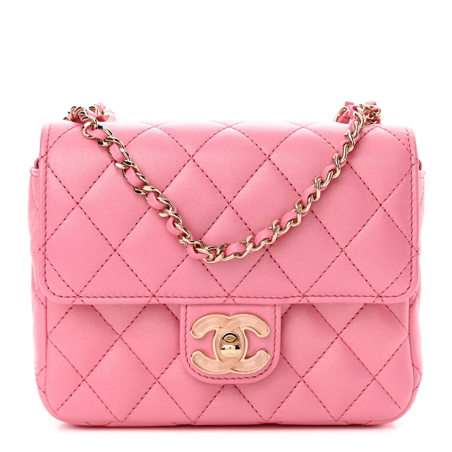 Chanel Lambskin Resin Quilted Mini Heart Square Flap Pink 1 of 11