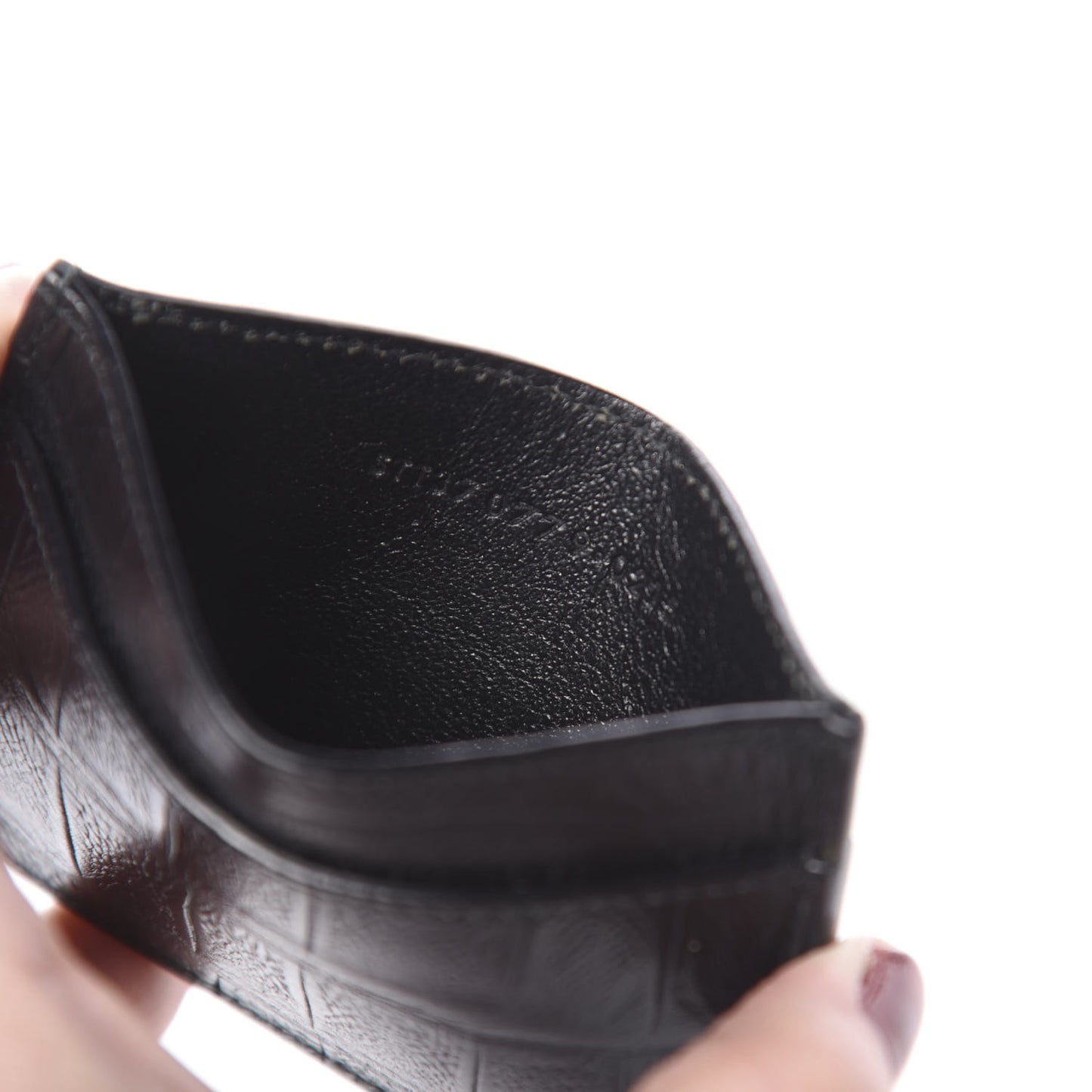 Calfskin Crocodile Embossed Card Case Black