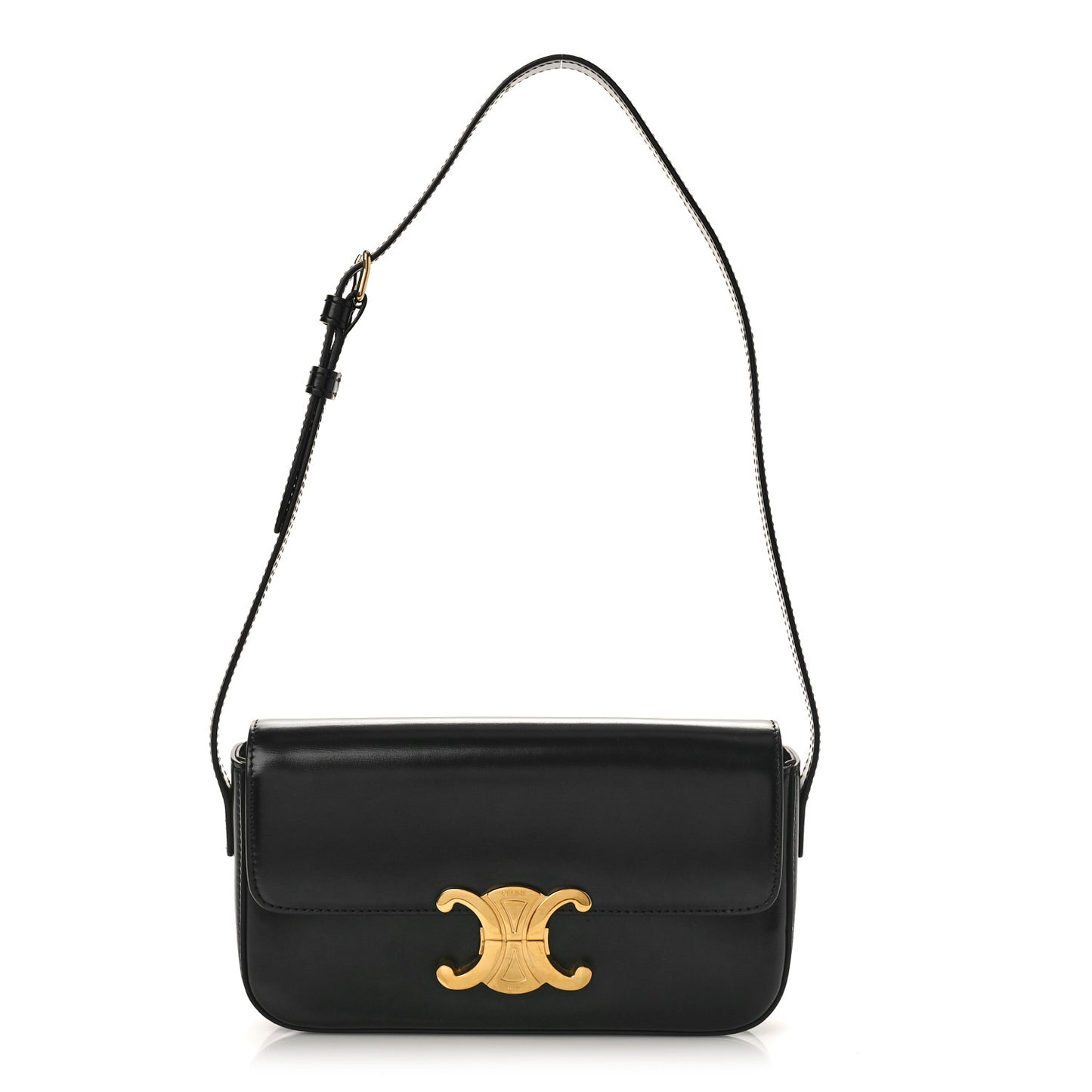 Shiny Calfskin Triomphe Shoulder Bag Black