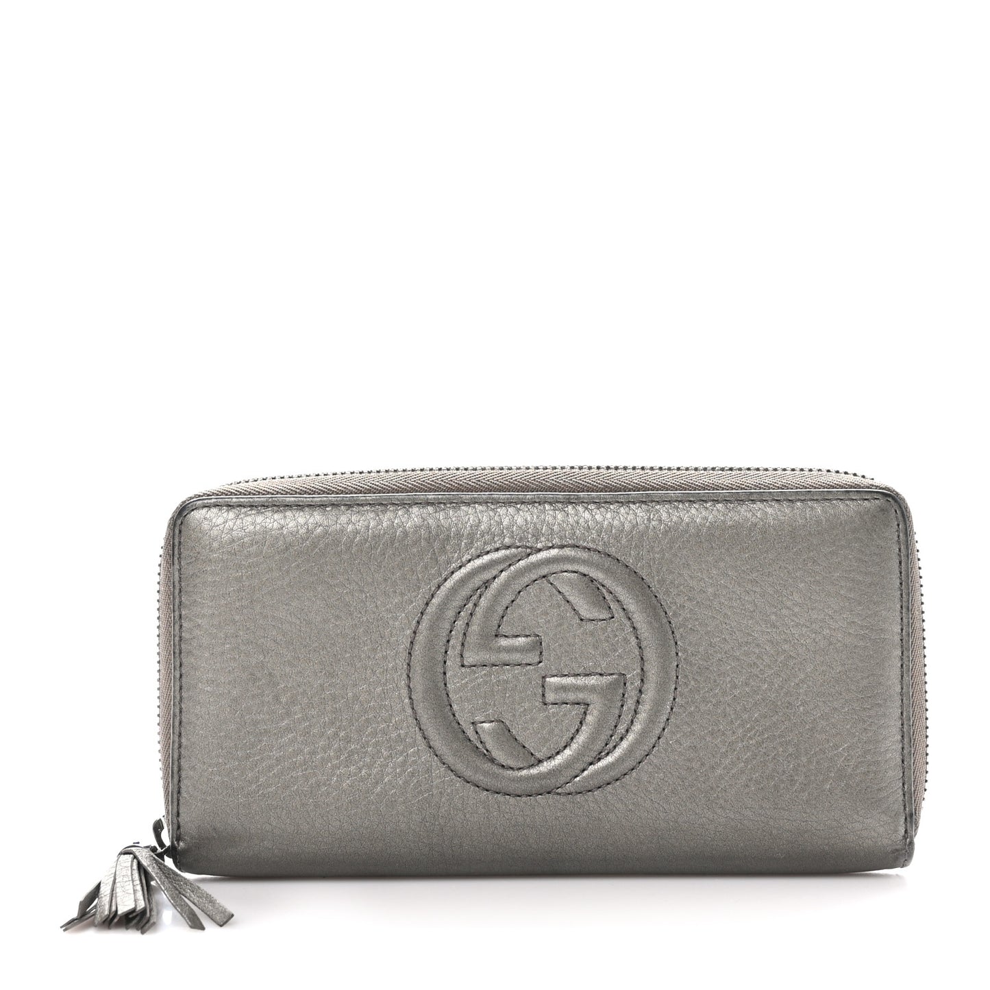 Metallic Pebbled Calfskin Soho Zip Around Wallet Sasso