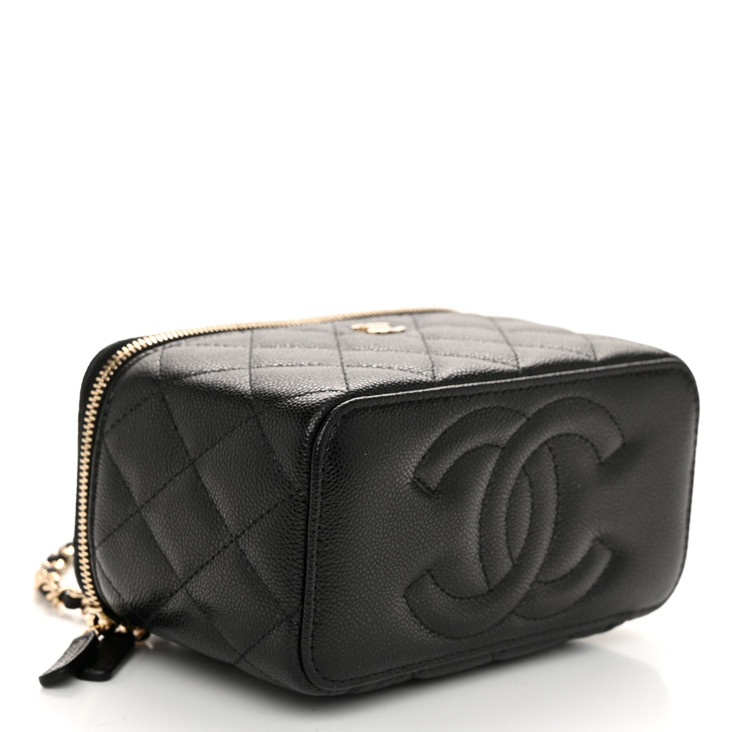 Caviar Quilted Small Vanity Case With Chain Black