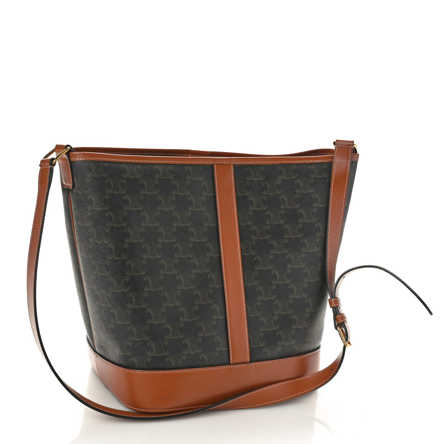 Triomphe Canvas Calfskin Medium Bucket Bag Tan