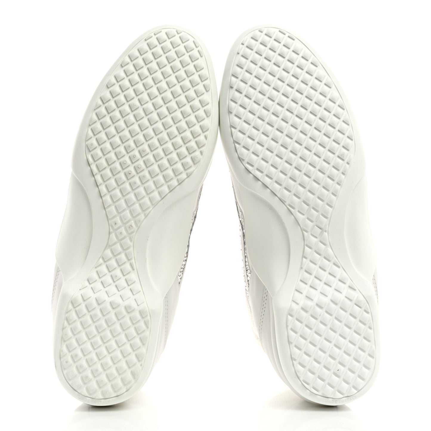 Calfskin Fabric Mesh Strass Womens CC Sneakers 39 White Silver