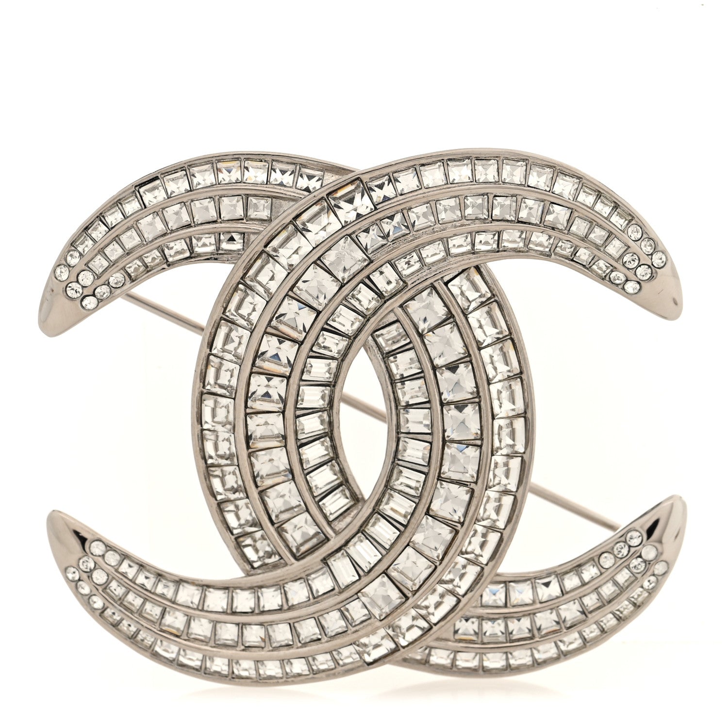CHANEL ブローチ　シルバー　なっち Chanel Baguette Crystal CC Brooch Silver 1875226 – FASHIONPHILE