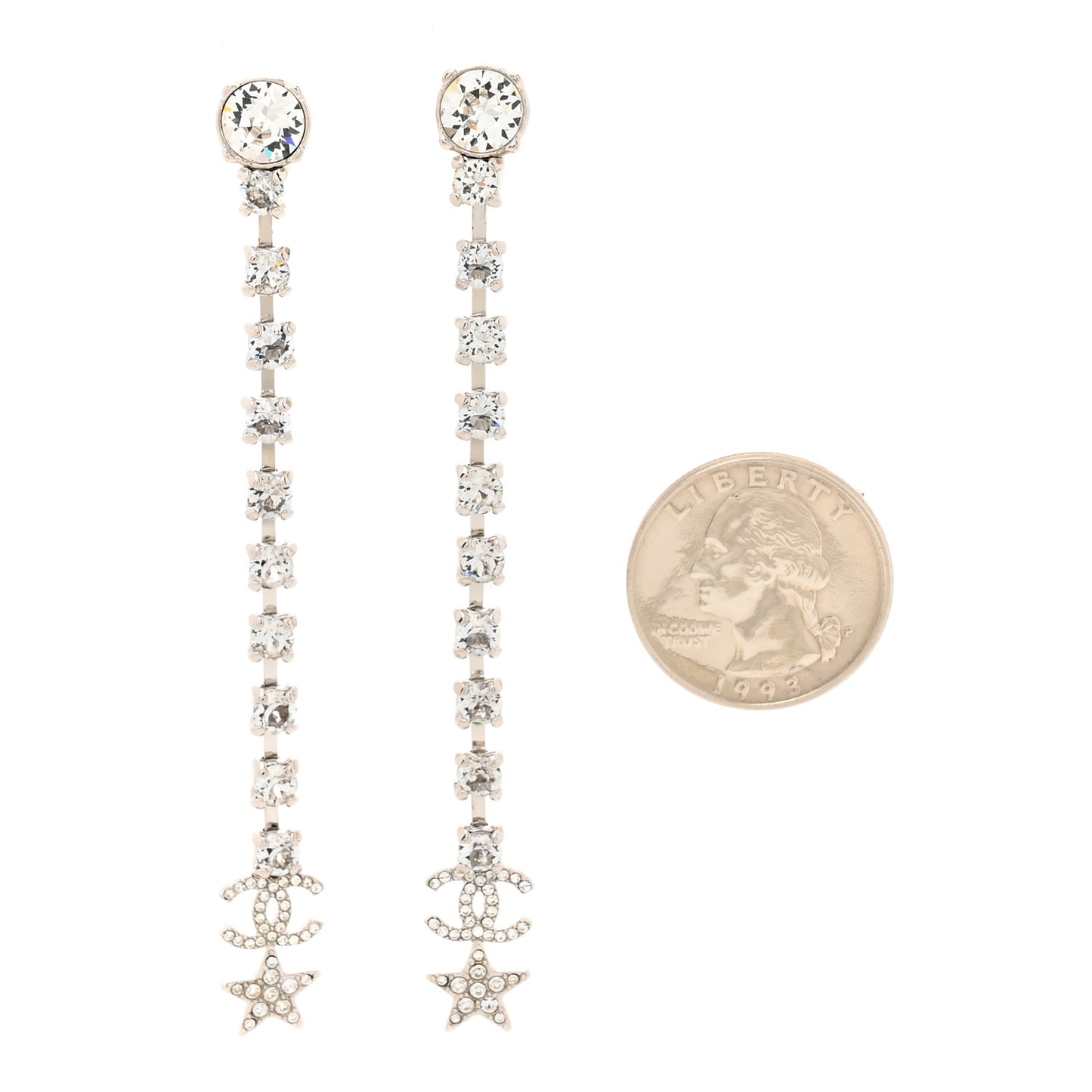 Crystal Starfall Drop Long CC Earrings Silver