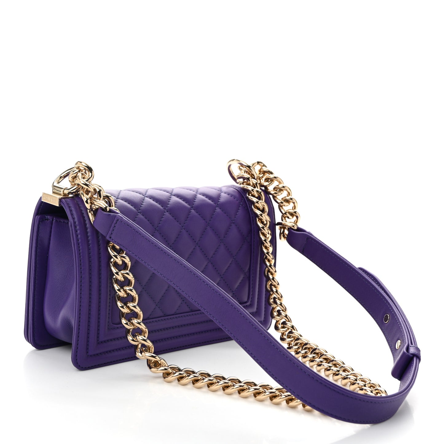 Calfskin Quilted Small Boy Flap Purple