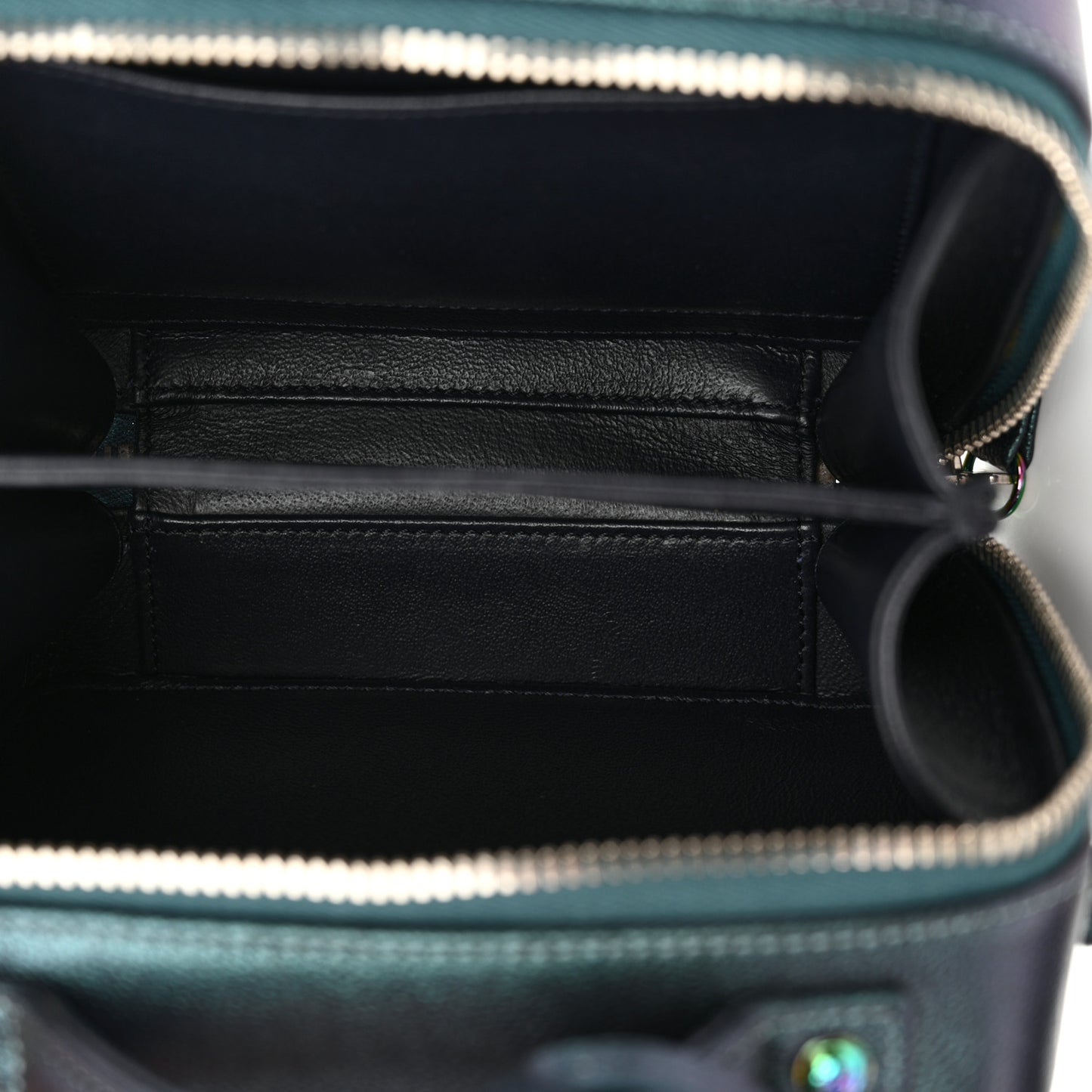 Iridescent Caviar Quilted Small CC Filigree Vanity Case Dark Turquoise