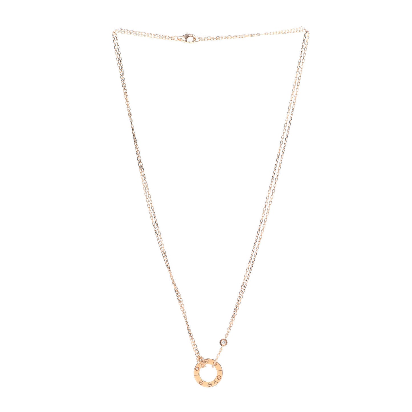 18K Pink Gold 2 Diamond LOVE Necklace