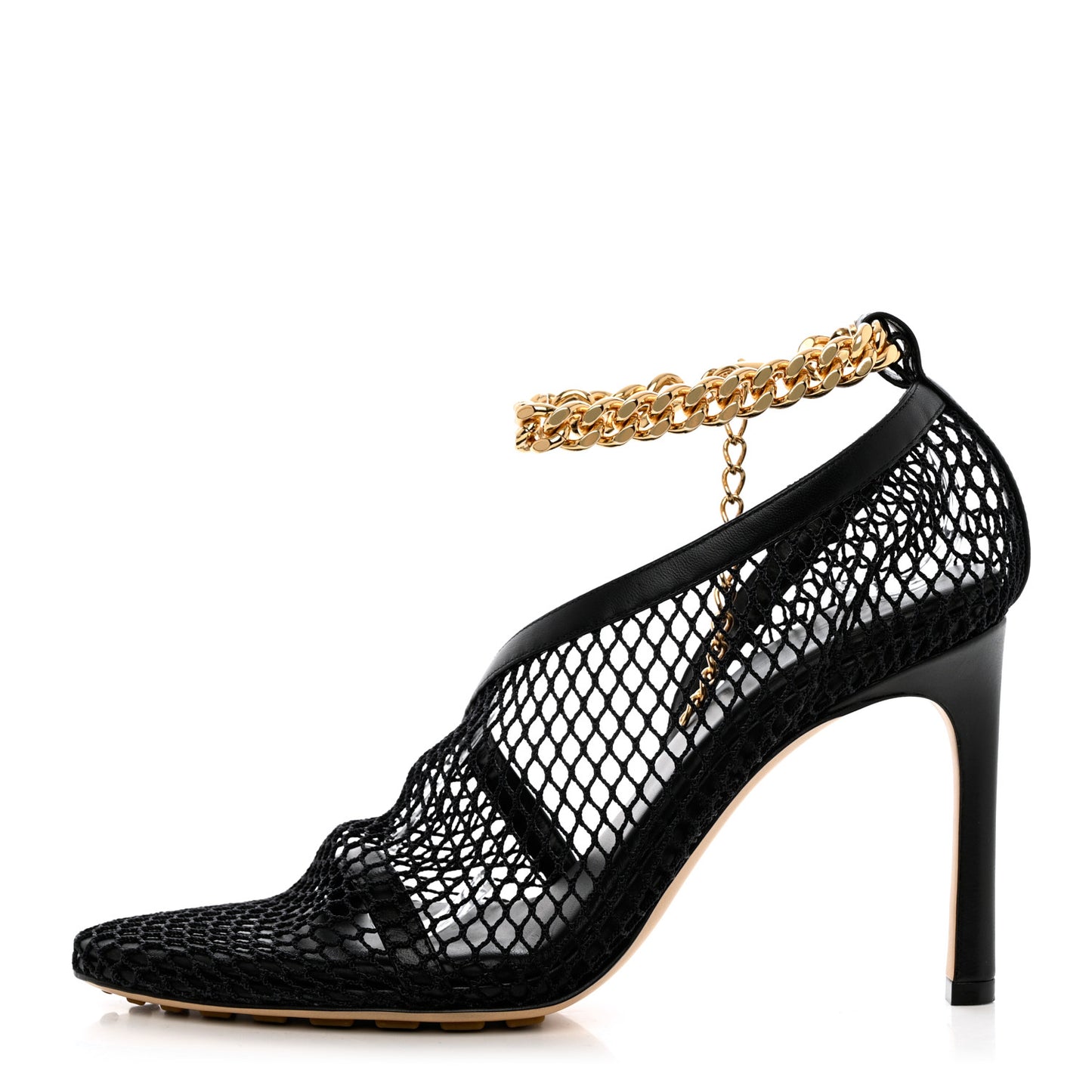 Mesh Nappa Chunky Chain Sandals 37 Black