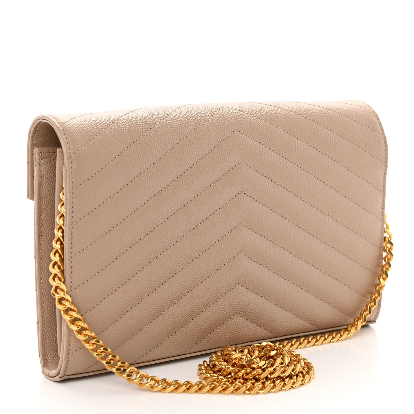 Grain De Poudre Matelasse Chevron Monogram Chain Wallet Dark Beige