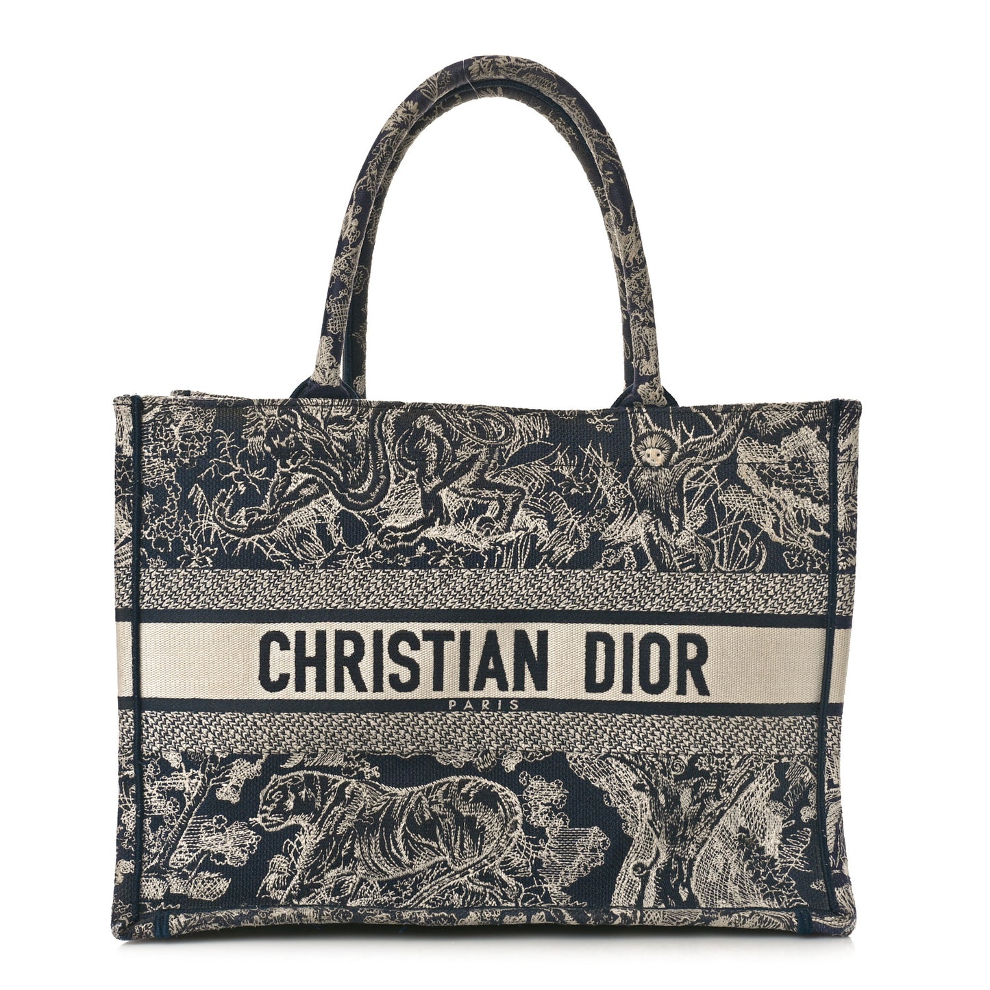 Canvas Embroidered Medium Toile De Jouy Reverse Book Tote Blue
