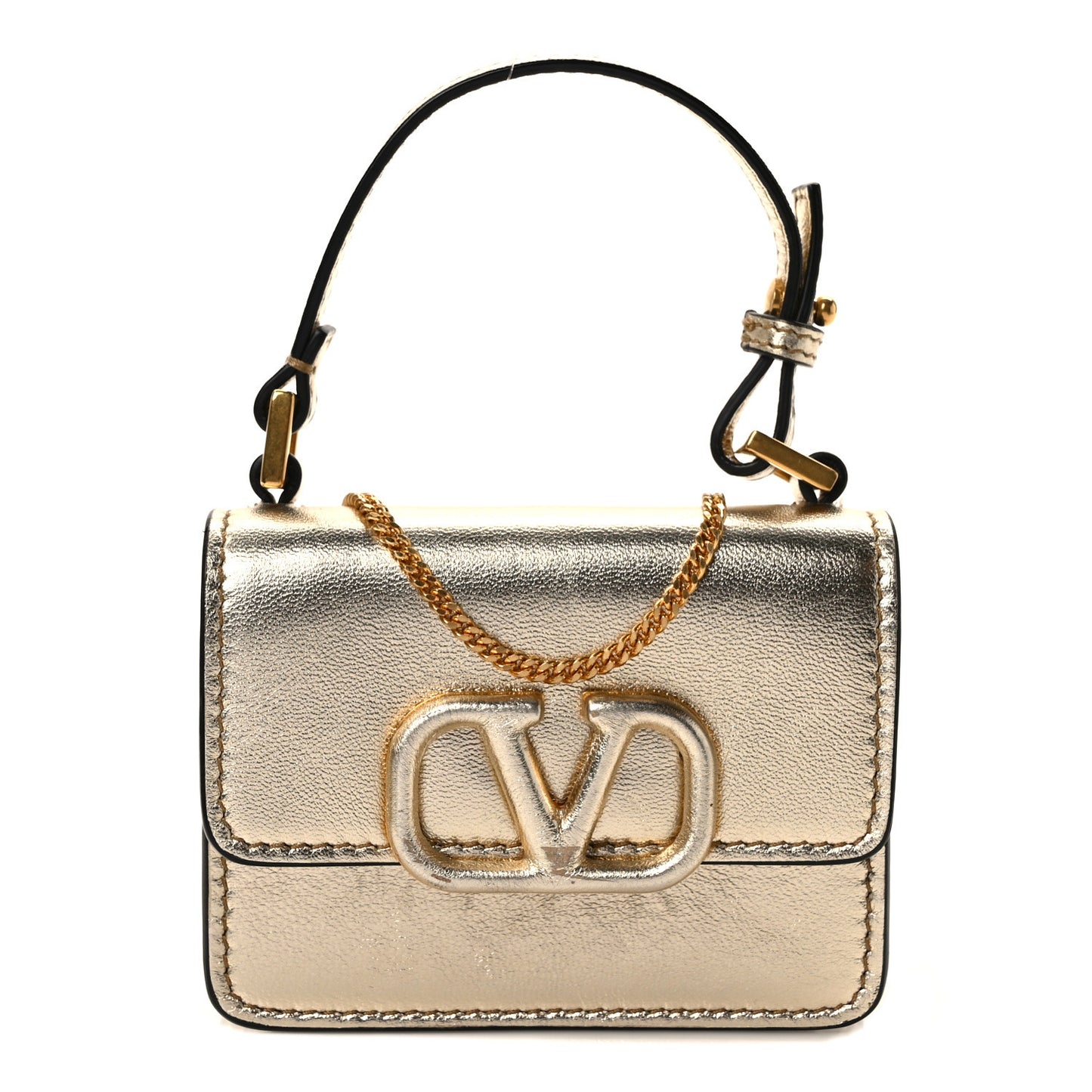 Metallic Calfskin Micro VSling Shoulder Bag Sahara