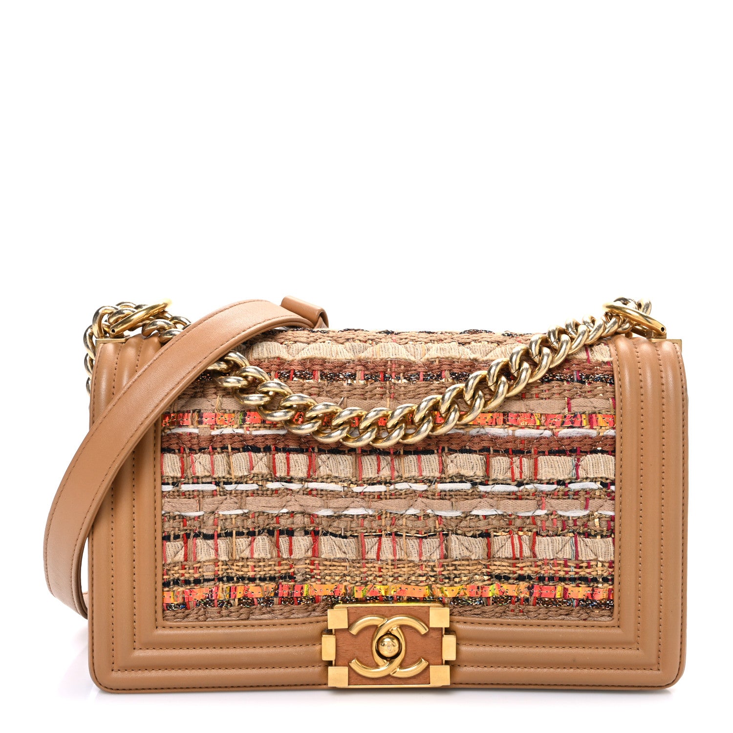 Chanel Iridescent Tweed Lambskin Medium Boy Flap Dark Beige