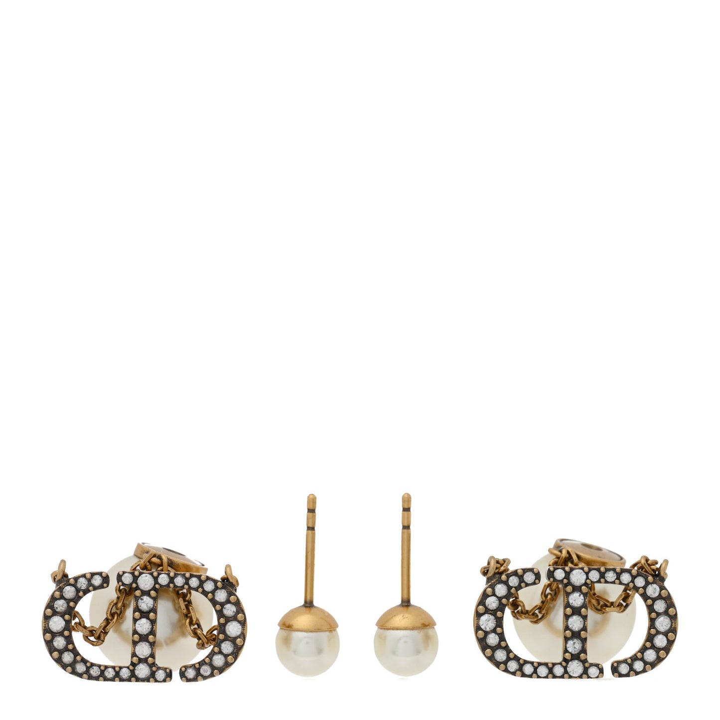 Pearl Crystal Tribal CD Drop Earrings Gold