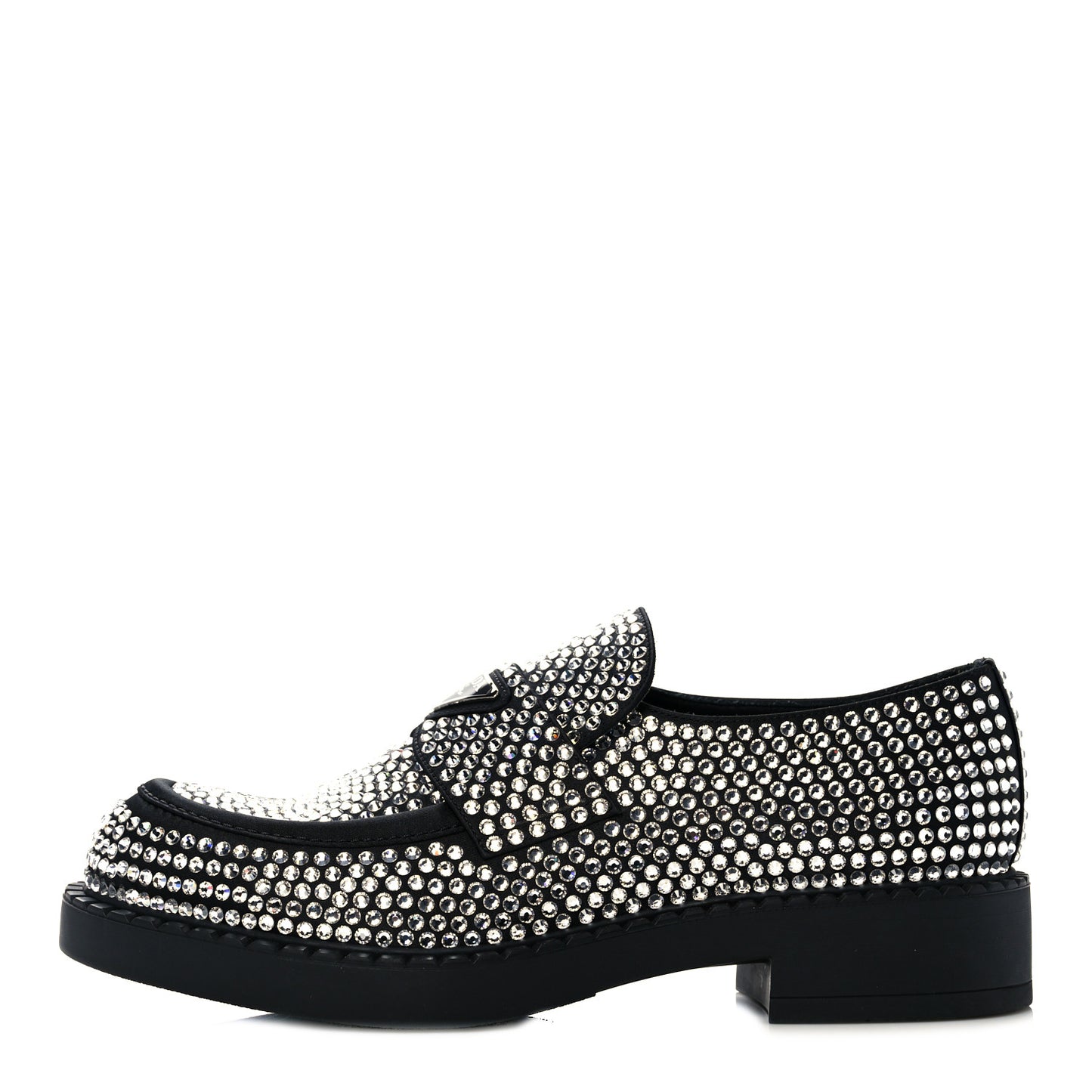 Satin Crystal Metal Triangle Logo Mens Loafers 7 Crystal
