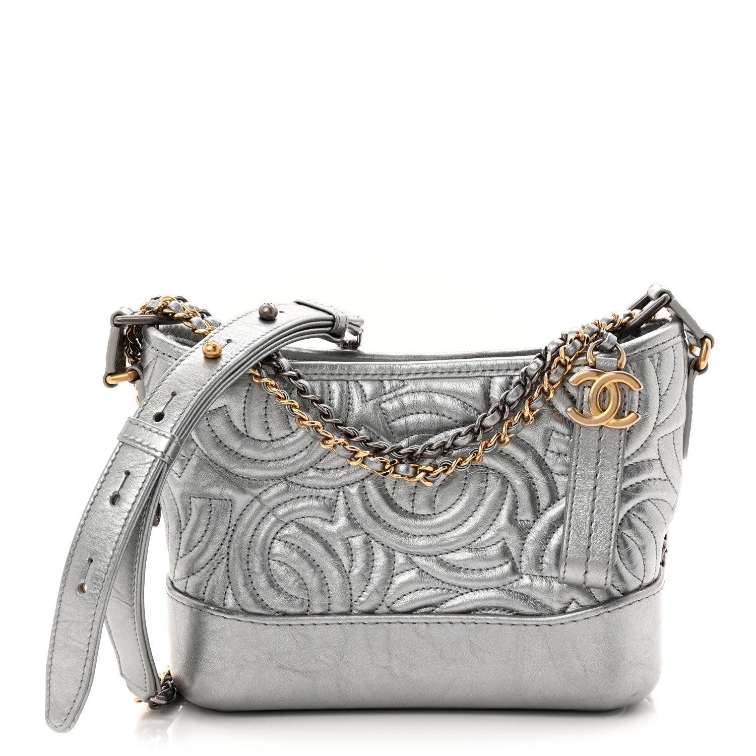 Chanel Metallic Aged Calfskin CC Quilted Small Gabrielle Hobo Dark