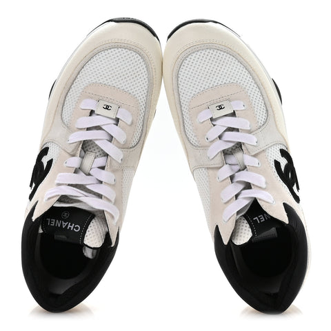 Mesh Suede Calfskin Grained Calfskin Womens CC Sneakers 41 White Black