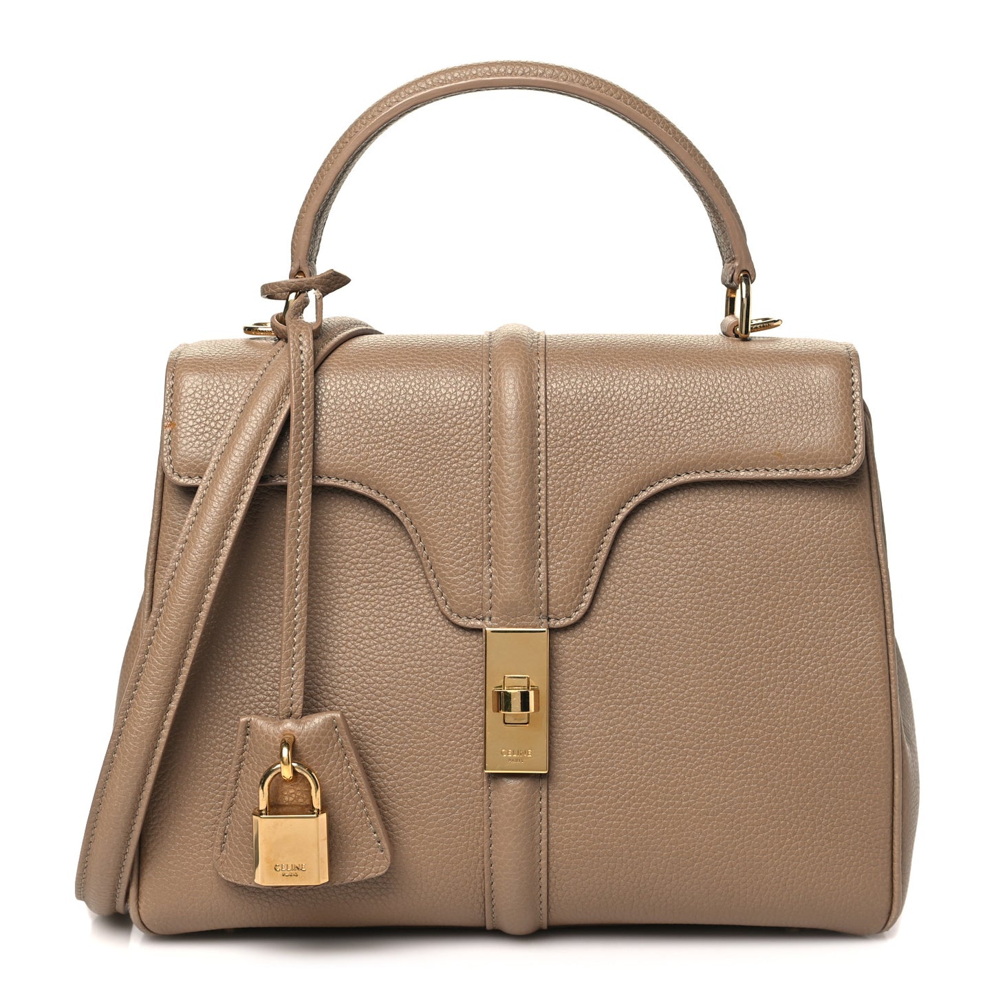 Grained Calfskin Small 16 Top Handle Bag Beige