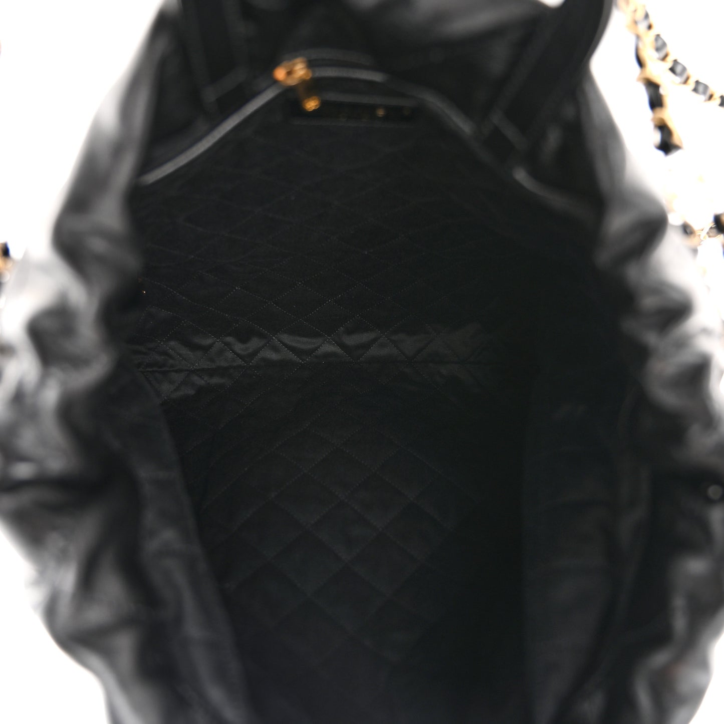 Shiny Calfskin Quilted Chanel 22 Backpack Black